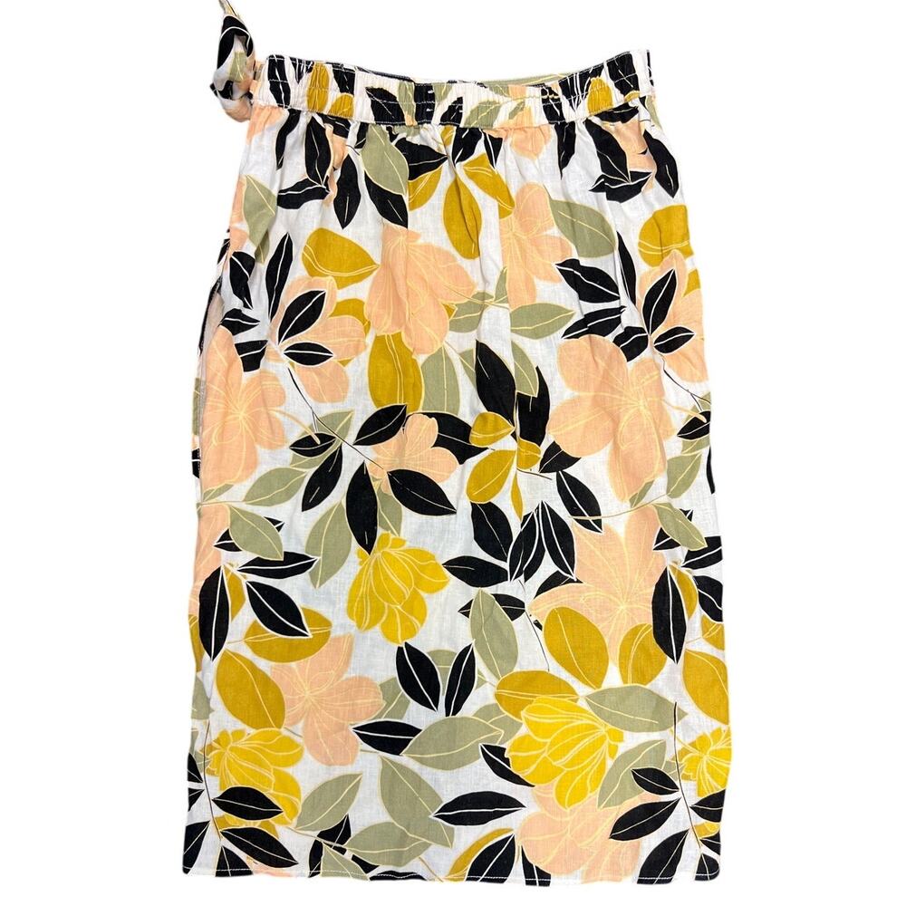 🌼 Rachel Zoe Linen Skirt Floral Print Size M Yellow Green Boho Cottagecore - Picture 4 of 4